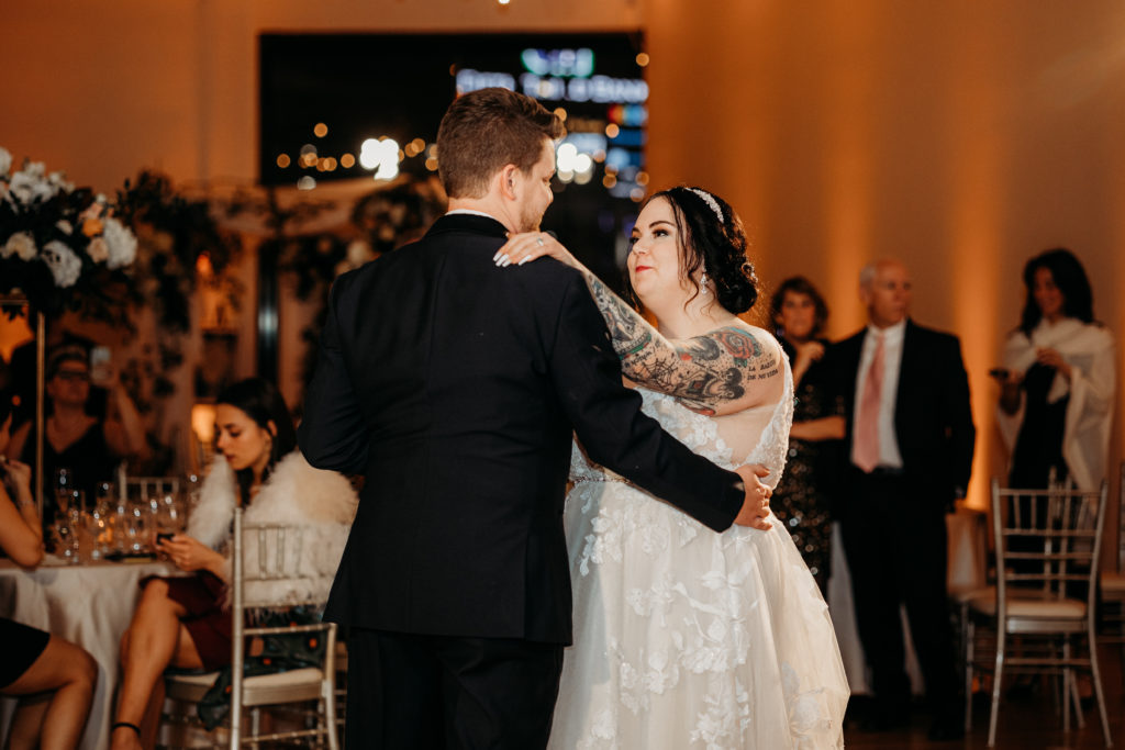 An intimate wedding in Cincinnati at The Center is beautiful.