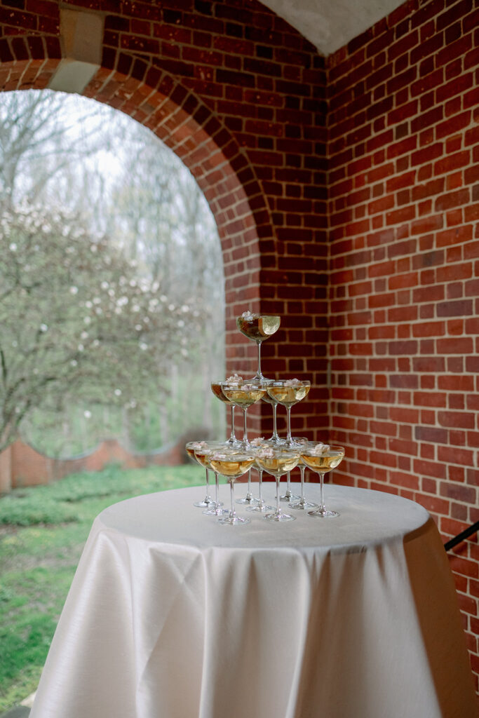 A champagne tower at Peterloon Estate set up for guest.