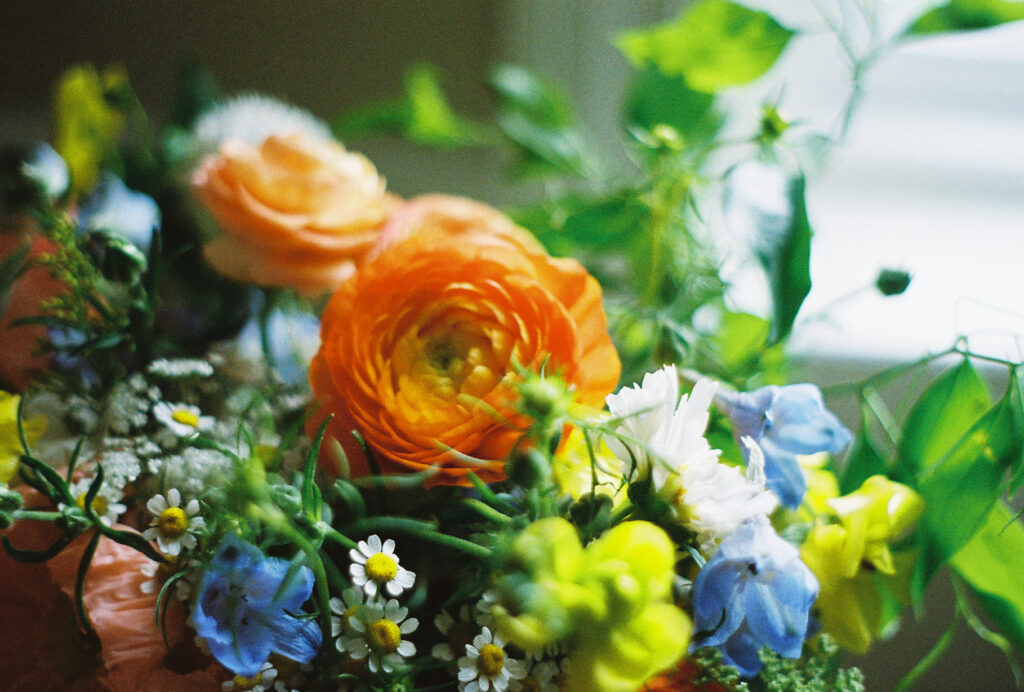 Film image with Pentax K1000 of MS Wedding Flowers for a bridal bouquet.