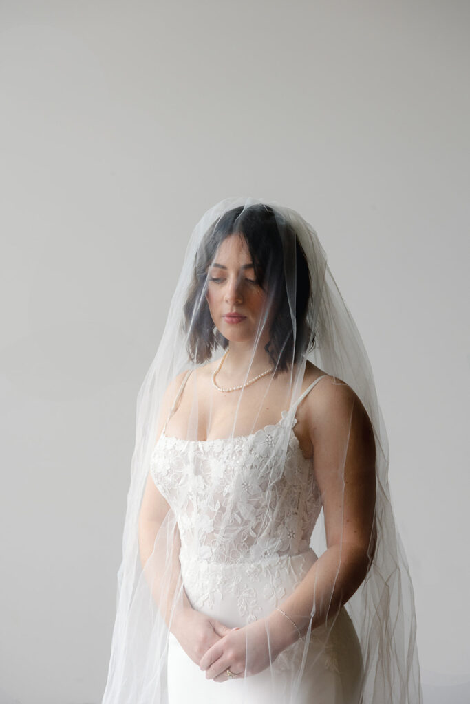 bridal portrait session wearing a Stella York