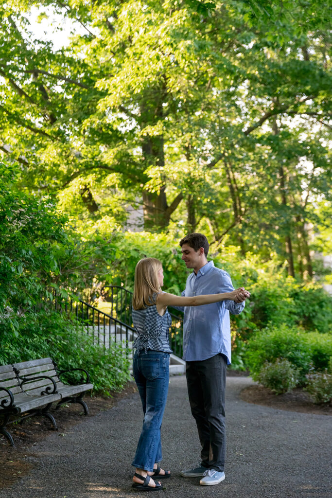 Couple standing in a Boston park