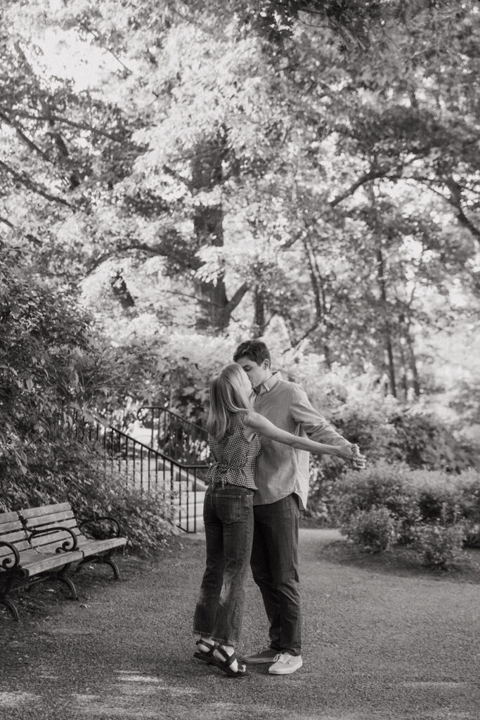 Couple standing in a Boston park