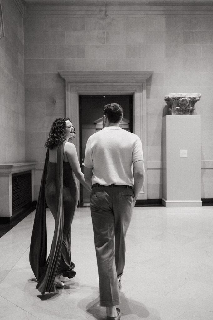2025 wedding couple enjoying their engagement session at the Dayton Art Institute
