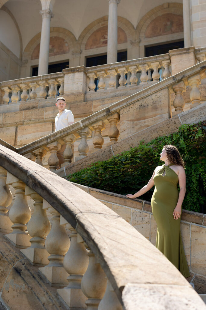 2025 wedding couple enjoying their engagement session at the Dayton Art Institute