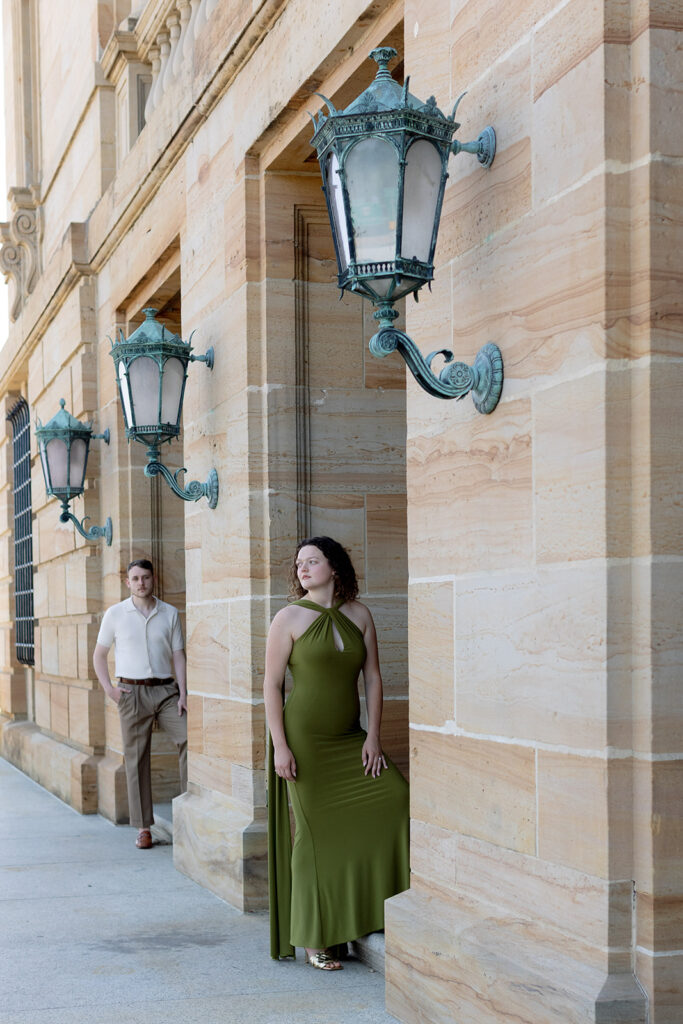 2025 wedding couple enjoying their engagement session at the Dayton Art Institute