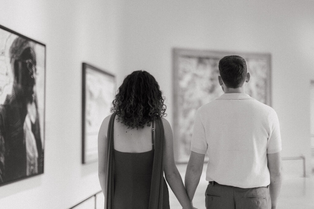 2025 wedding couple enjoying their engagement session at the Dayton Art Institute