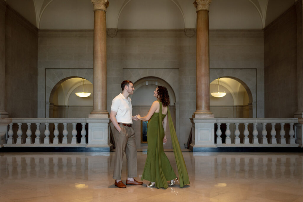 2025 wedding couple enjoying their engagement session at the Dayton Art Institute