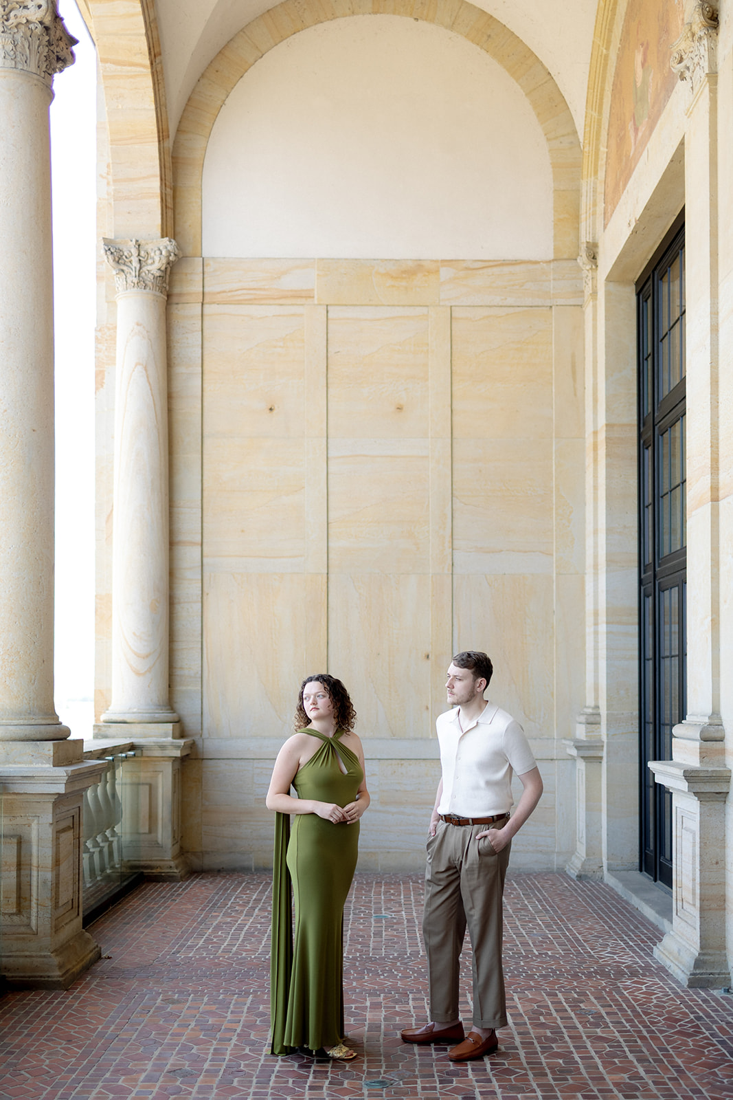 2025 wedding couple enjoying their engagement session at the Dayton Art Institute