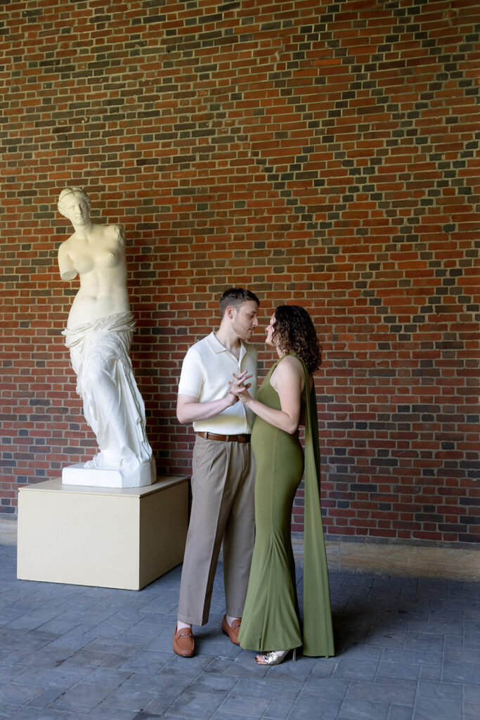 2025 wedding couple enjoying their engagement session at the Dayton Art Institute