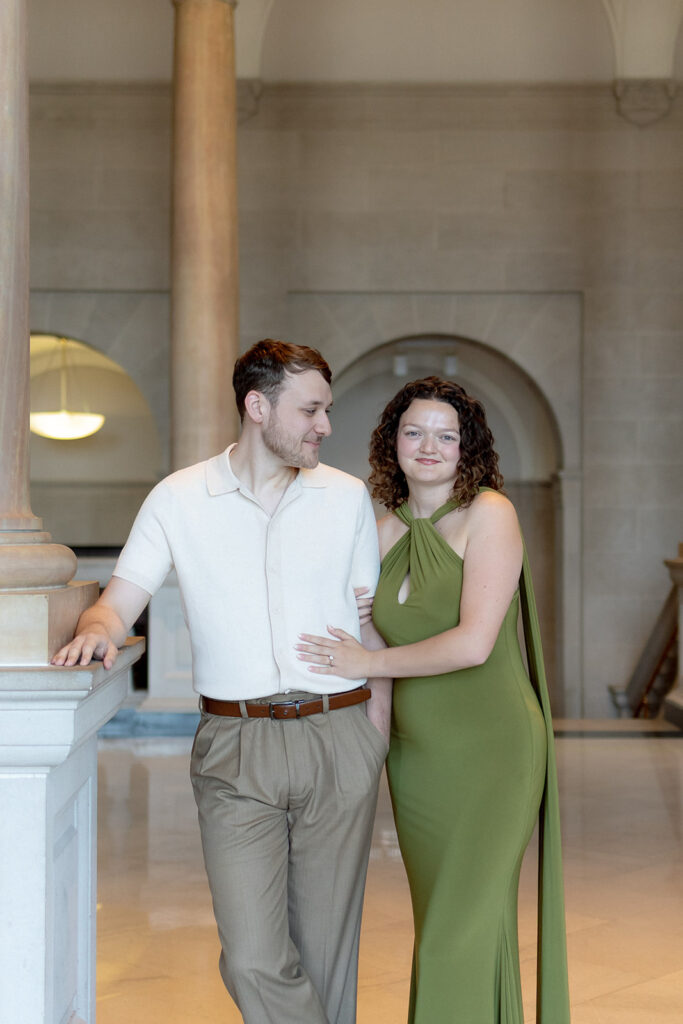2025 wedding couple enjoying their engagement session at the Dayton Art Institute