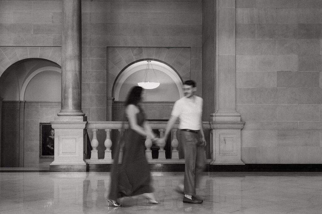 2025 wedding couple enjoying their engagement session at the Dayton Art Institute