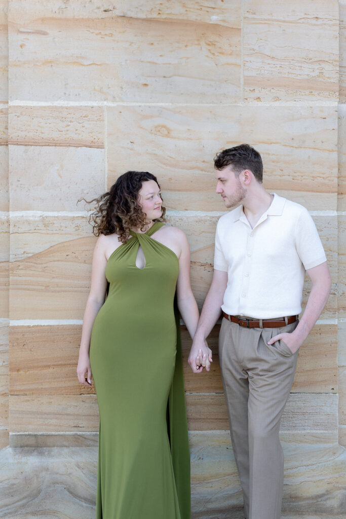 2025 wedding couple enjoying their engagement session at the Dayton Art Institute