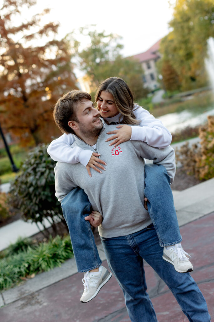 OSU campus engagement of a 2026 wedding couple.